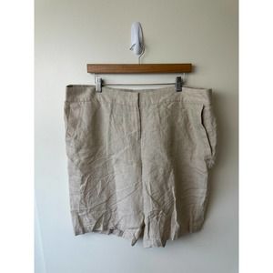 Eileen Fisher Womens Linen Shorts High Rise Elastic Back Waist Pockets Beige XL
